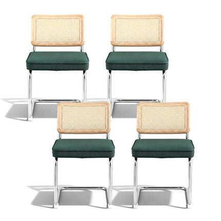 Artiss Dining Chairs Set of 4 Velvet Rattan Cantilever Green.