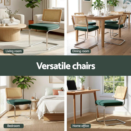 Artiss Dining Chairs Set of 4 Velvet Rattan Cantilever Green.