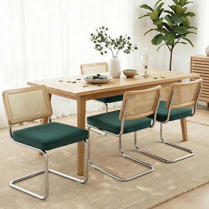 Artiss Dining Chairs Set of 4 Velvet Rattan Cantilever Green.