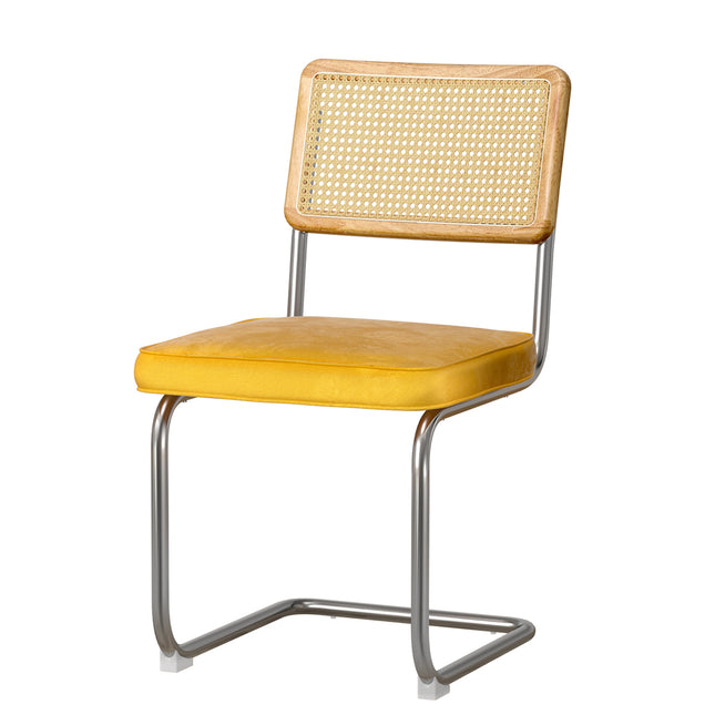 Artiss Dining Chairs Set of 2 Velvet Rattan Cantilever Yellow.