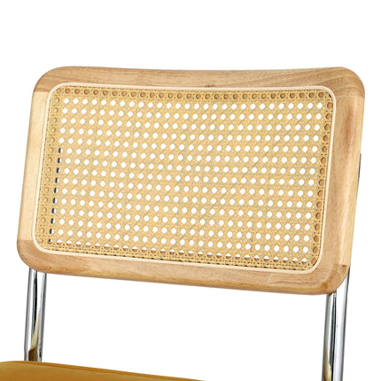 Artiss Dining Chairs Set of 2 Velvet Rattan Cantilever Yellow.