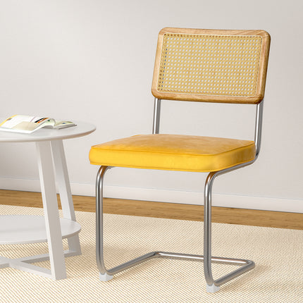 Artiss Dining Chairs Set of 2 Velvet Rattan Cantilever Yellow.