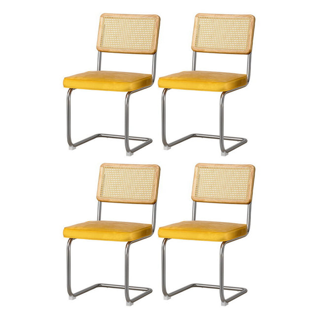 Artiss Dining Chairs Set of 4 Velvet Rattan Cantilever Yellow.