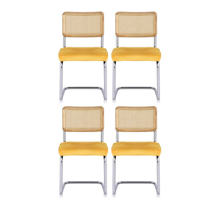 Artiss Dining Chairs Set of 4 Velvet Rattan Cantilever Yellow.