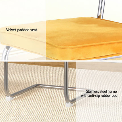 Artiss Dining Chairs Set of 4 Velvet Rattan Cantilever Yellow.