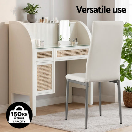 Artiss Dining Chairs Set of 4 Leather Channel Tufted White.