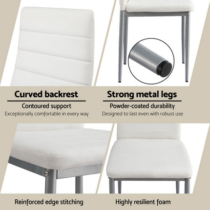 Artiss Dining Chairs Set of 4 Leather Channel Tufted White.