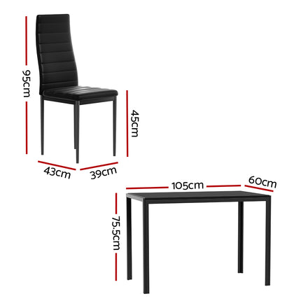 Artiss Dining Chairs and Table Dining Set 4 Chair Set Of 5 Black.
