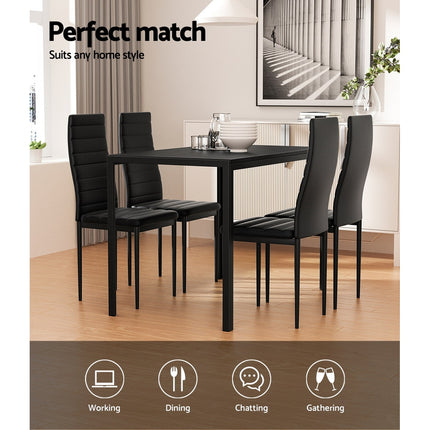Artiss Dining Chairs and Table Dining Set 4 Chair Set Of 5 Black.