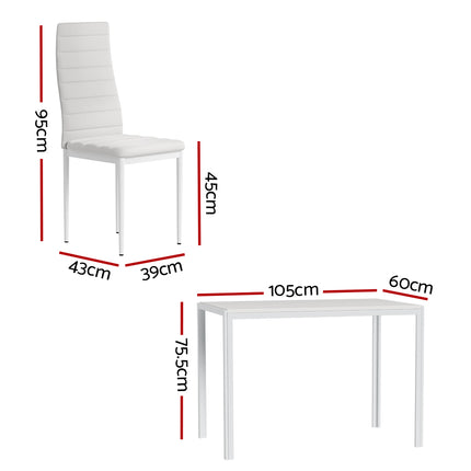 Artiss Dining Chairs and Table Dining Set 4 Chair Set Of 5 White.