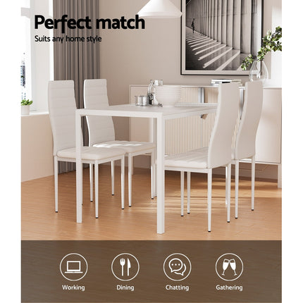 Artiss Dining Chairs and Table Dining Set 4 Chair Set Of 5 White.