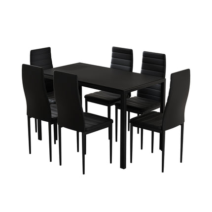 Artiss Dining Chairs and Table Dining Set 6 Chair Set Of 7 Black.