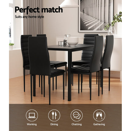 Artiss Dining Chairs and Table Dining Set 6 Chair Set Of 7 Black.
