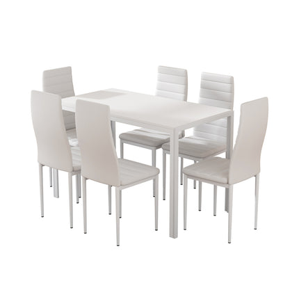 Artiss Dining Chairs and Table Dining Set 6 Chair Set Of 7 White.