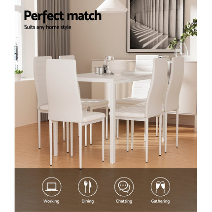 Artiss Dining Chairs and Table Dining Set 6 Chair Set Of 7 White.
