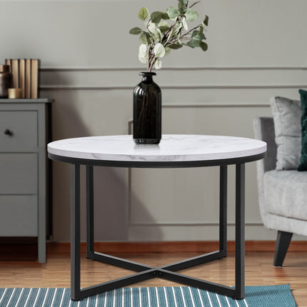 Artiss Coffee Table Round 70CM Marbel Effect.