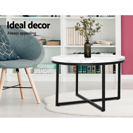 Artiss Coffee Table Round 70CM Marbel Effect.