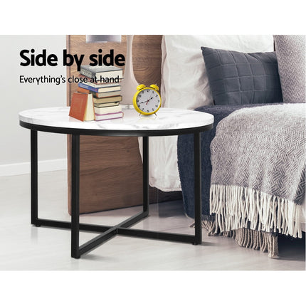 Artiss Coffee Table Round 70CM Marbel Effect.