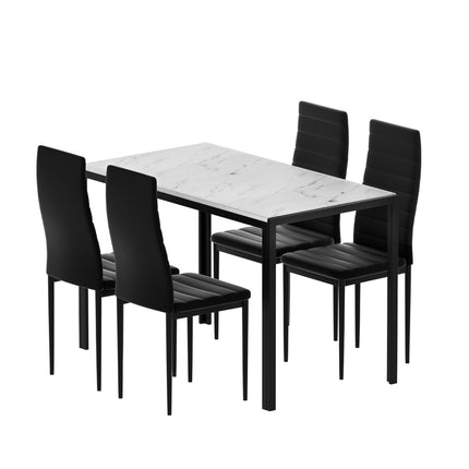 1 Artiss Dining Table and 4 Chairs Set Marble Effect.