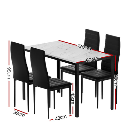 1 Artiss Dining Table and 4 Chairs Set Marble Effect.