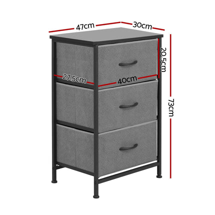 Artiss Chest of 3 Drawers Storage Dresser Tallboy Grey.