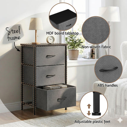 Artiss Chest of 3 Drawers Storage Dresser Tallboy Grey.