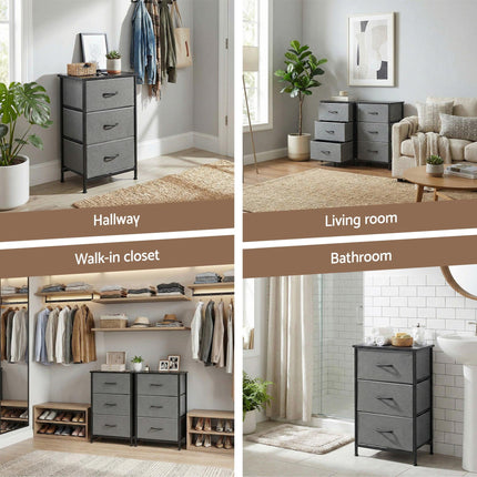 Artiss Chest of 3 Drawers Storage Dresser Tallboy Grey.