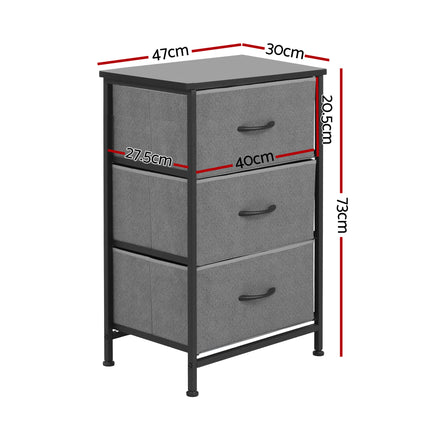 Artiss Set of 2 Chest of 3 Drawers Storage Dresser Tallboy Grey.