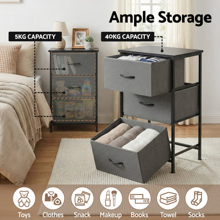 Artiss Set of 2 Chest of 3 Drawers Storage Dresser Tallboy Grey.