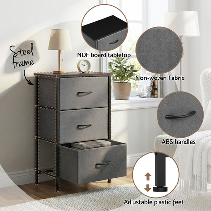 Artiss Set of 2 Chest of 3 Drawers Storage Dresser Tallboy Grey.