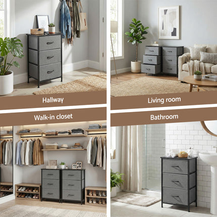 Artiss Set of 2 Chest of 3 Drawers Storage Dresser Tallboy Grey.