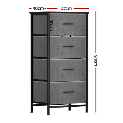 Artiss Chest of 4 Drawers Storage Dresser Tallboy Grey.