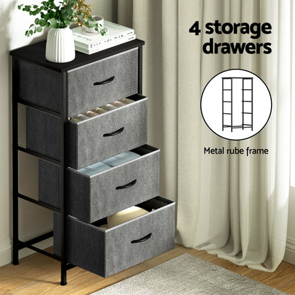 Artiss Chest of 4 Drawers Storage Dresser Tallboy Grey.