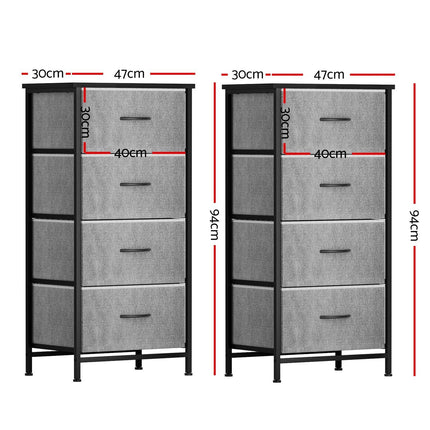 Artiss Set of 2 Chest of 4 Drawers Storage Dresser Tallboy Grey.