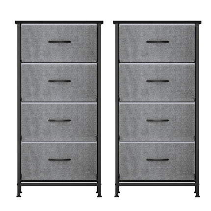 Artiss Set of 2 Chest of 4 Drawers Storage Dresser Tallboy Grey.