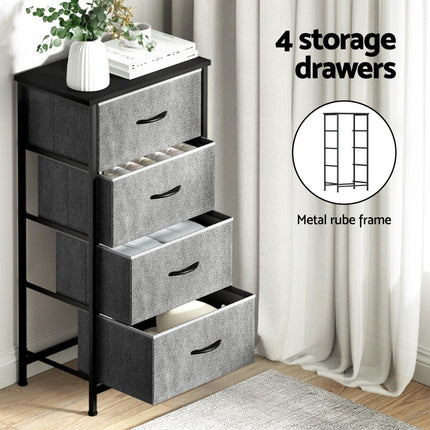 Artiss Set of 2 Chest of 4 Drawers Storage Dresser Tallboy Grey.