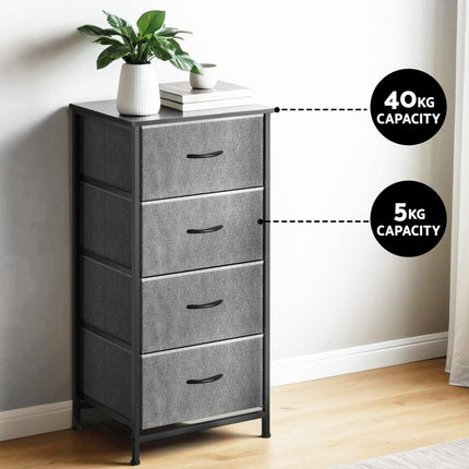 Artiss Set of 2 Chest of 4 Drawers Storage Dresser Tallboy Grey.