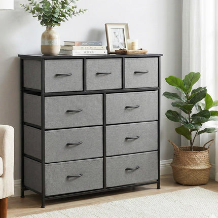 Artiss Chest of 9 Drawers Storage Dresser Tallboy Dark Grey.