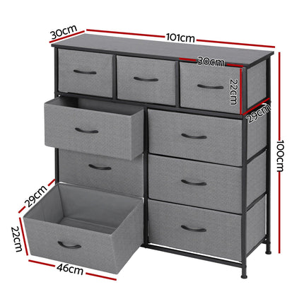 Artiss Chest of 9 Drawers Storage Dresser Tallboy Dark Grey.
