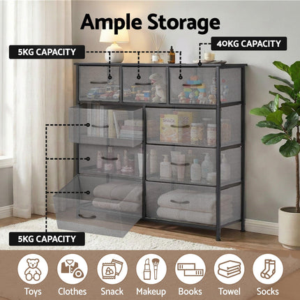 Artiss Chest of 9 Drawers Storage Dresser Tallboy Dark Grey.
