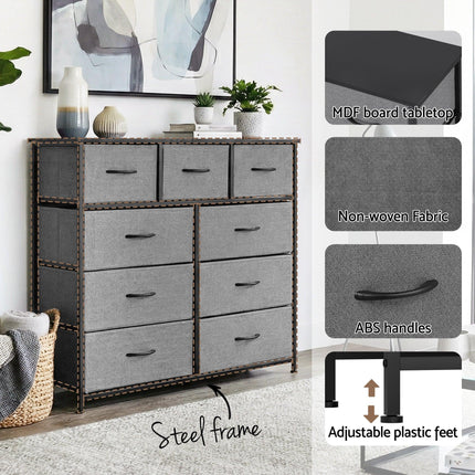 Artiss Chest of 9 Drawers Storage Dresser Tallboy Dark Grey.
