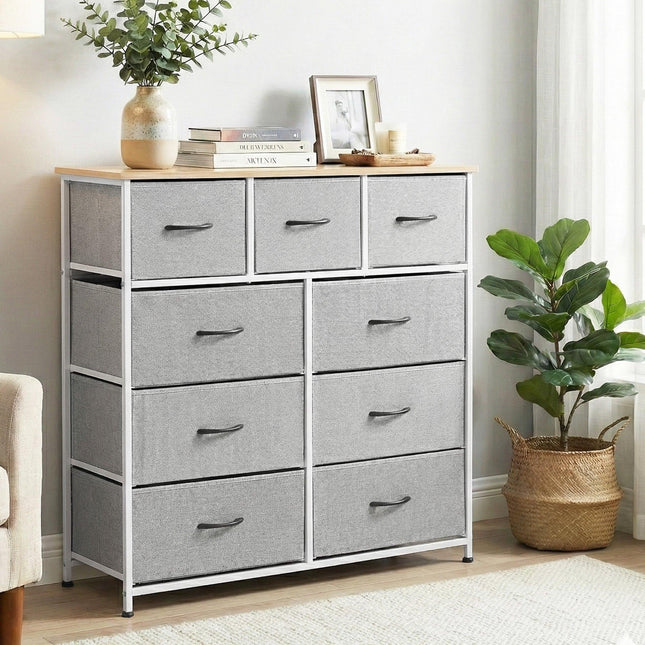 Artiss Chest of 9 Drawers Storage Dresser Tallboy Light Grey.