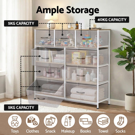 Artiss Chest of 9 Drawers Storage Dresser Tallboy Light Grey.