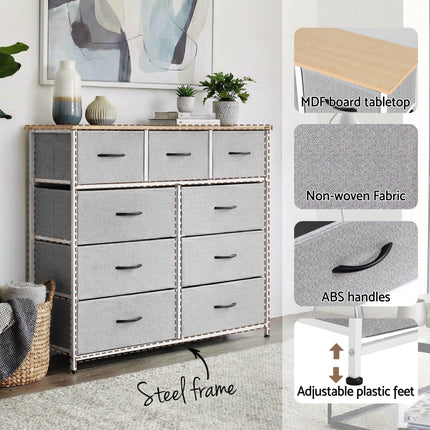 Artiss Chest of 9 Drawers Storage Dresser Tallboy Light Grey.