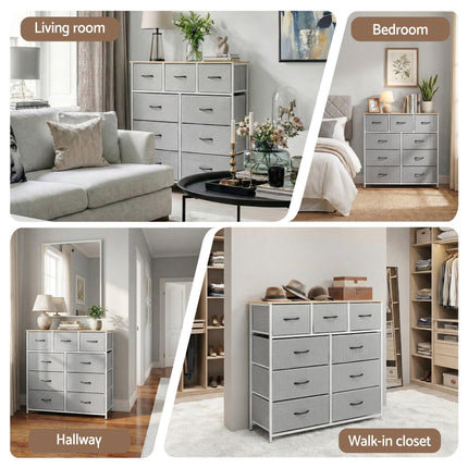 Artiss Chest of 9 Drawers Storage Dresser Tallboy Light Grey.