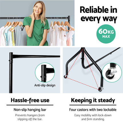 Artiss Clothes Rack Airer Coat Stand 6FT Rail Wheels.