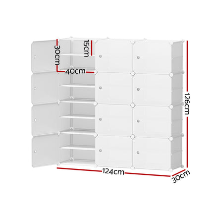 Artiss Shoe Rack DIY 12 Storage Cube Stackable White.