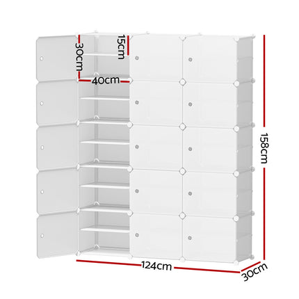 Artiss Shoe Rack Storage Cabinet DIY 15 Storage Cube Stackable White.