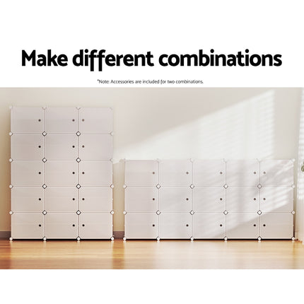 Artiss Shoe Rack Storage Cabinet DIY 15 Storage Cube Stackable White.