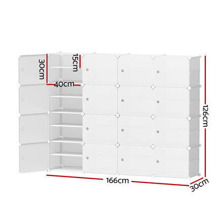 Artiss Shoe Rack DIY 16 Storage Cube Stackable White.